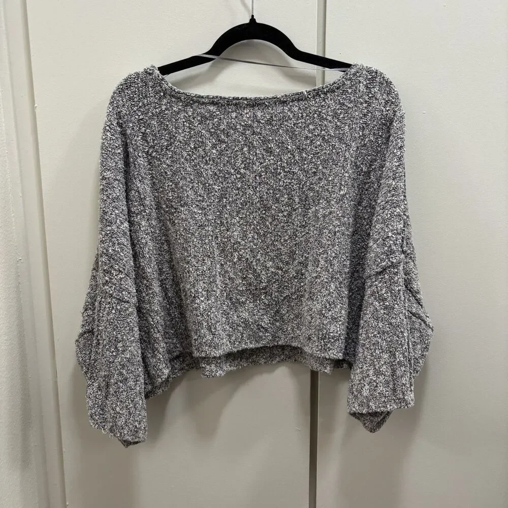 Free People Sz Medium Good Day Cropped Pullover Oversized Sweater Gray